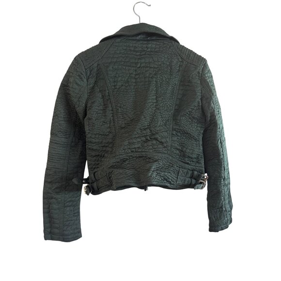 Ashley Outerwear Olive Green Croc-Embossed Quilted Moto Jacket S Lightweight Pol - Picture 2 of 6